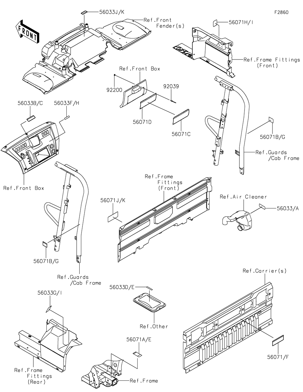 Labels Diagram and Parts List for KAF1000FKF 2019 Kawasaki Lawn Tractor Accessories