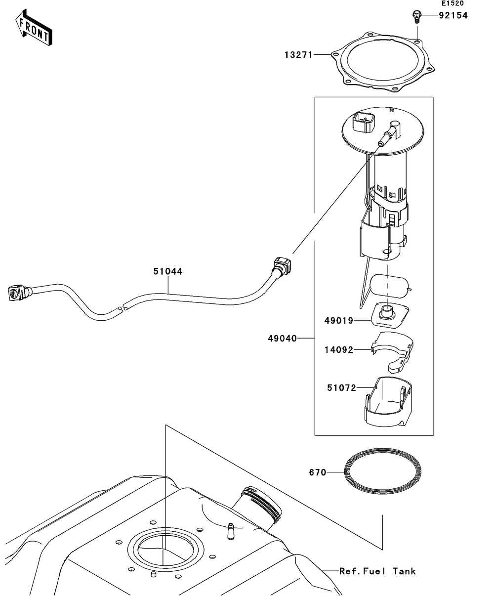 Fuel Pump Diagram and Parts List for KRT750DCF 2012 Kawasaki Lawn Tractor Accessories