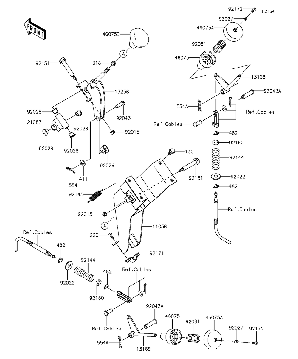 Shift Lever Diagram and Parts List for KAF400AGF 2016 Kawasaki Lawn Tractor Accessories