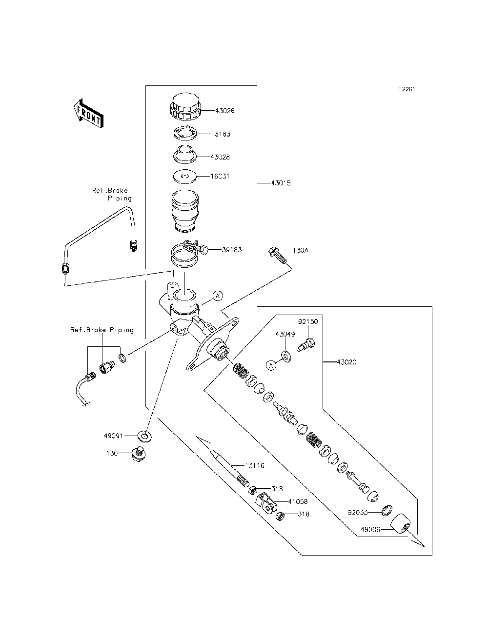 Master Cylinder Diagram and Parts List for KRF800DFF 2015 Kawasaki Lawn Tractor Accessories