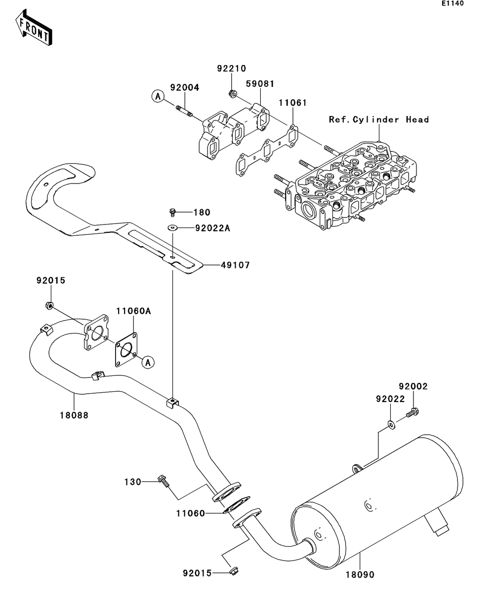Muffler Diagram and Parts List for KAF950GDF 2013 Kawasaki Lawn Tractor Accessories