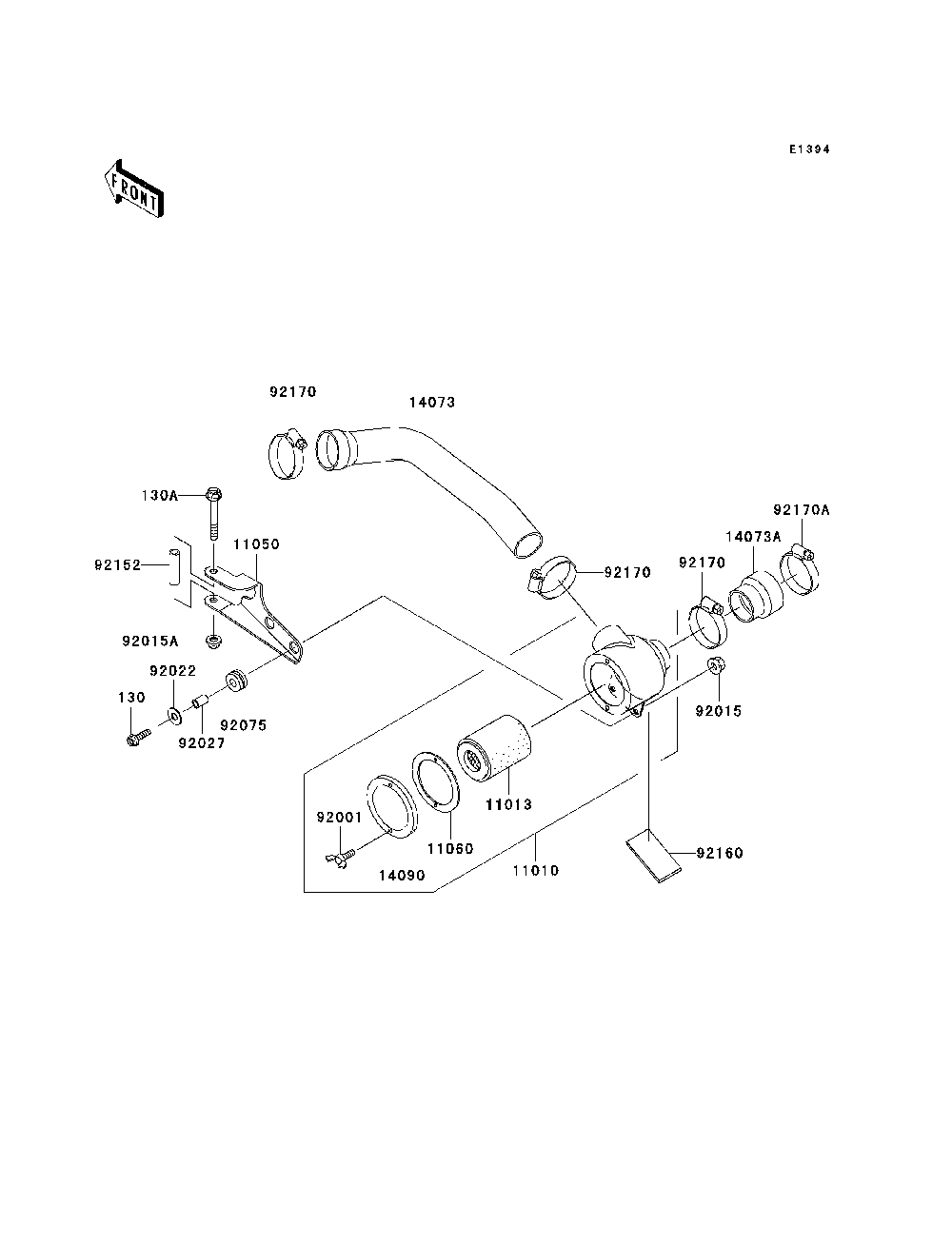 Air Cleaner-Belt Converter Diagram and Parts List for KAF620H7F 2007 & Prior Kawasaki Lawn Tractor Accessories