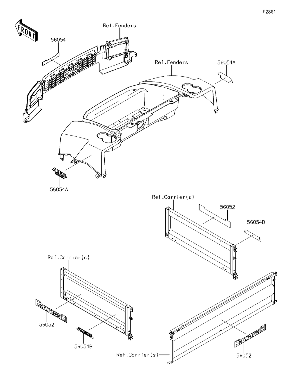 Decals(Sef/Sff) Diagram and Parts List for KAF620SFF 2015 Kawasaki Lawn Tractor Accessories