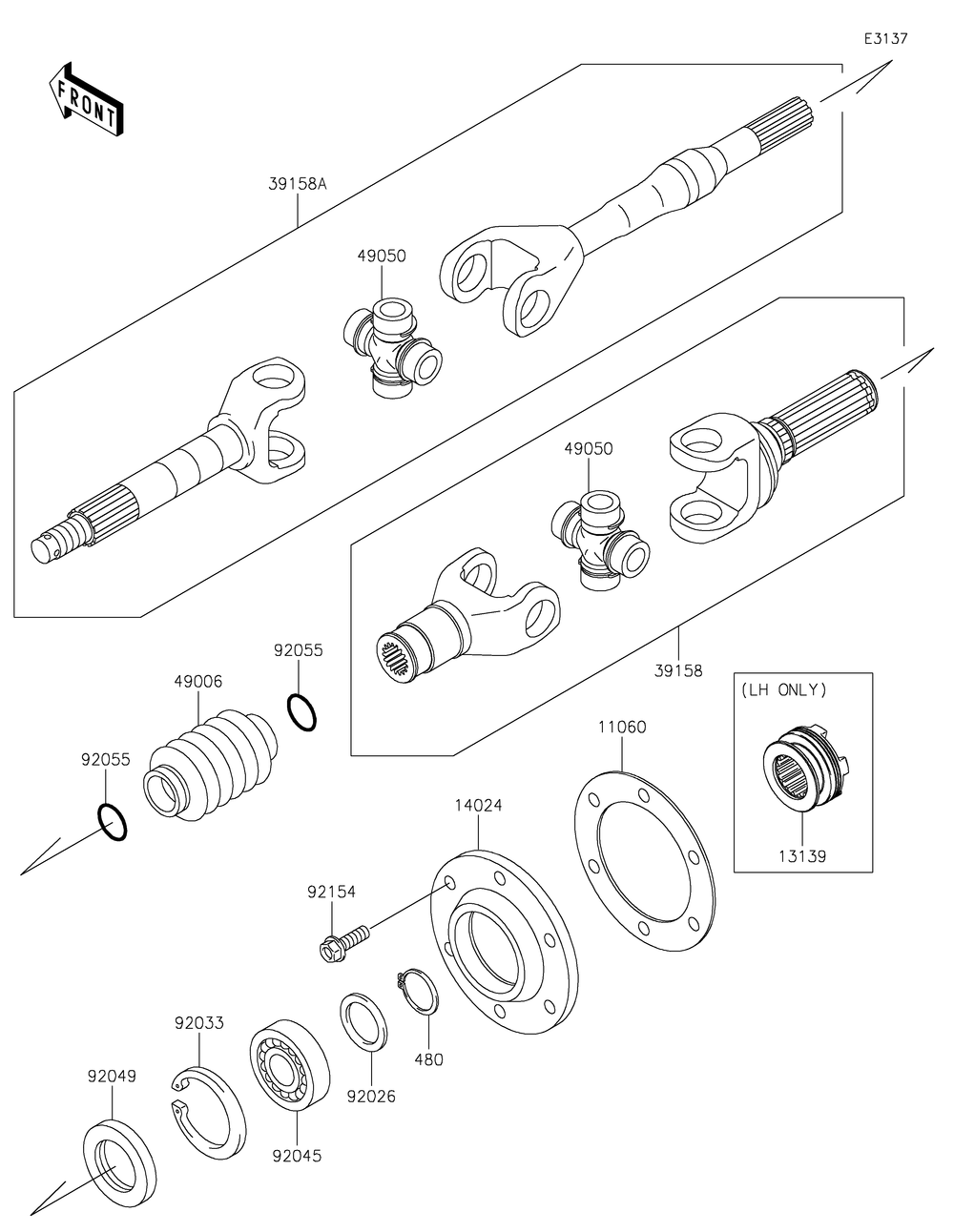 Drive Shaft-Rear Diagram and Parts List for KAF620PKF 2019 Kawasaki Lawn Tractor Accessories