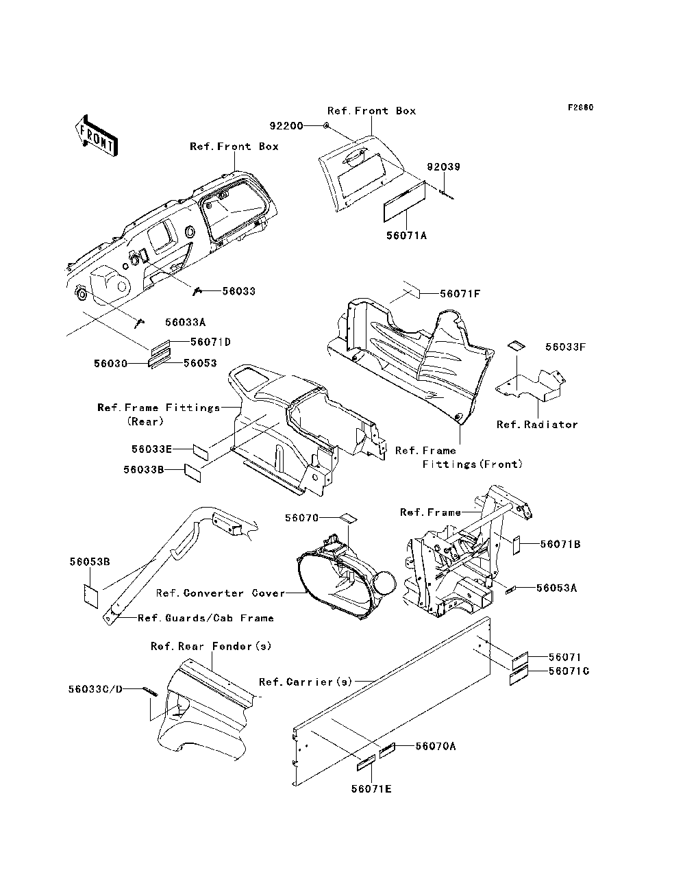 Labels Diagram and Parts List for KRF750VBF 2011 Kawasaki Lawn Tractor Accessories