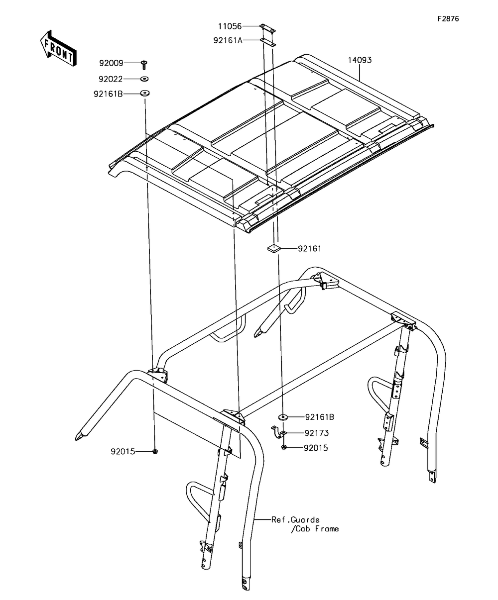 Sun Top Diagram and Parts List for KAF1000FGF 2016 Kawasaki Lawn Tractor Accessories