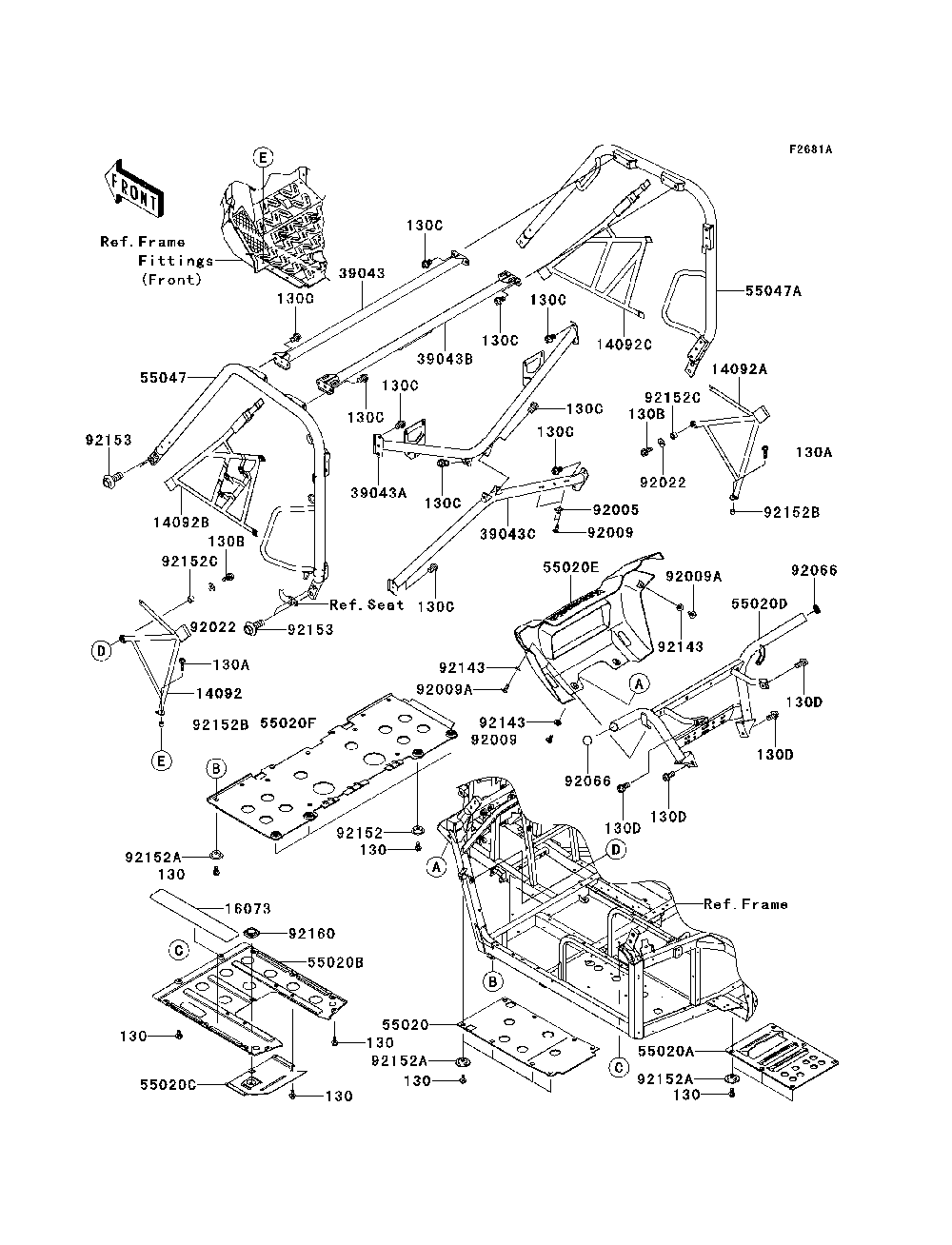 Guards/Cab Frame Diagram and Parts List for KRF750NCS 2012 Kawasaki Lawn Tractor Accessories
