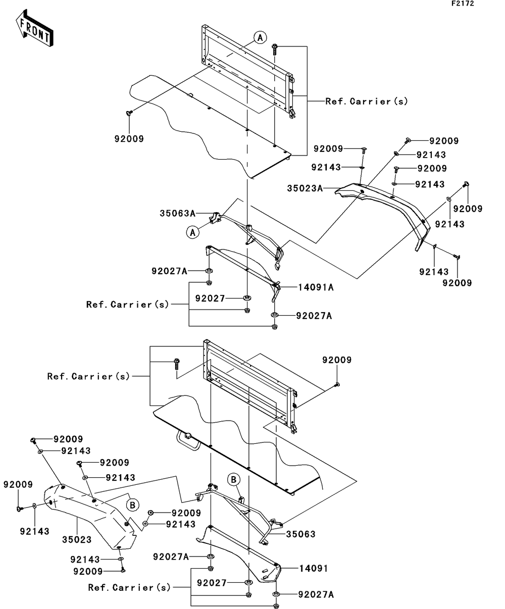 Rear Fender Diagram and Parts List for KAF620SDF 2013 Kawasaki Lawn Tractor Accessories