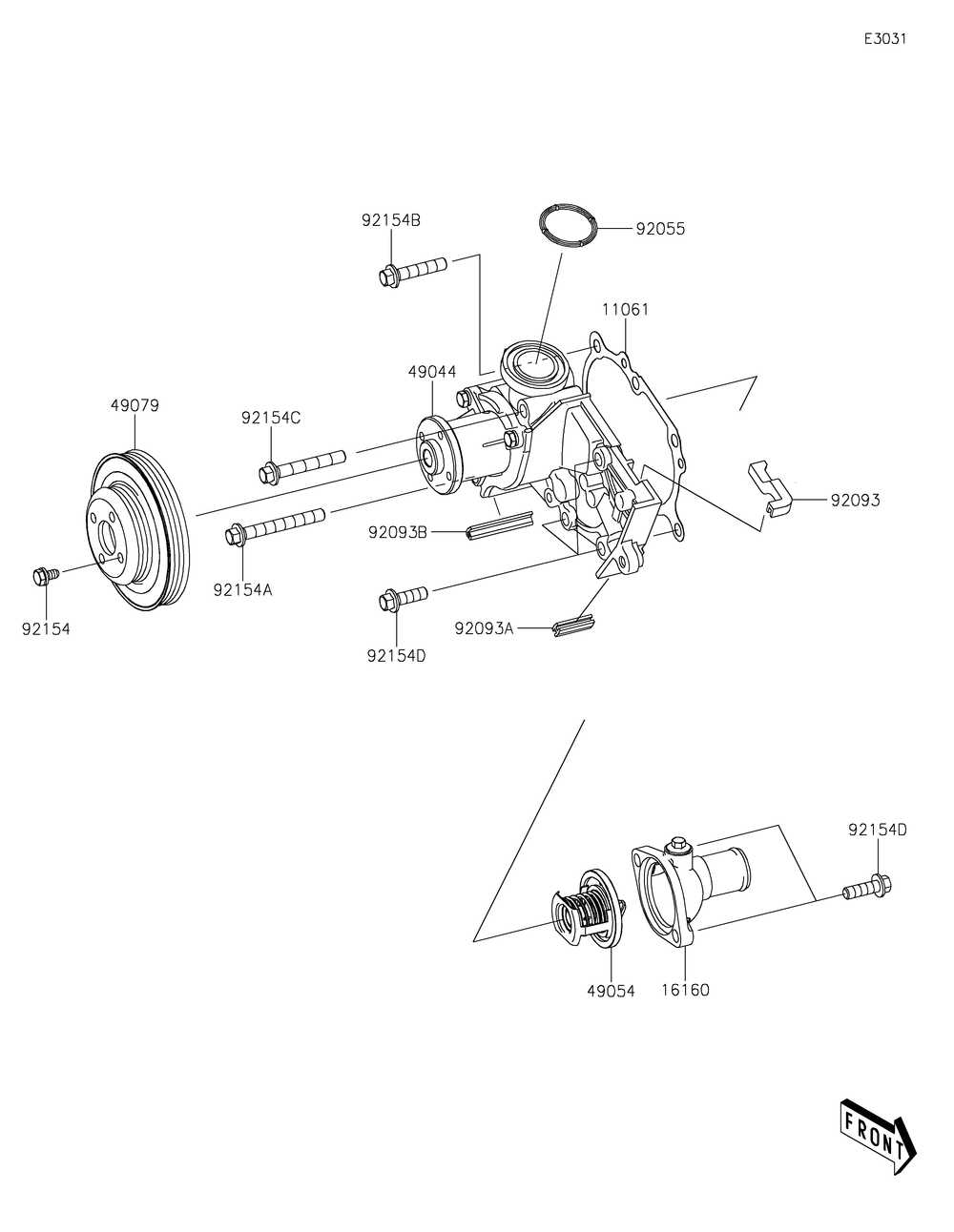 Water Pump Diagram and Parts List for KAF820FNFNN 2022 Kawasaki Lawn Tractor Accessories