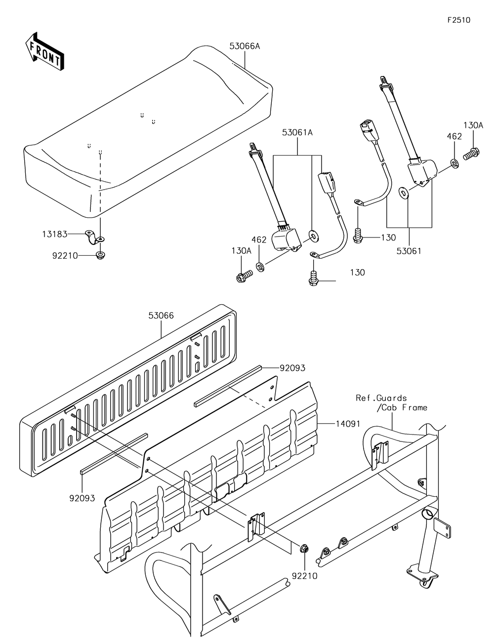 Seat 1 Diagram and Parts List for KAF620TJF 2018 Kawasaki Lawn Tractor Accessories