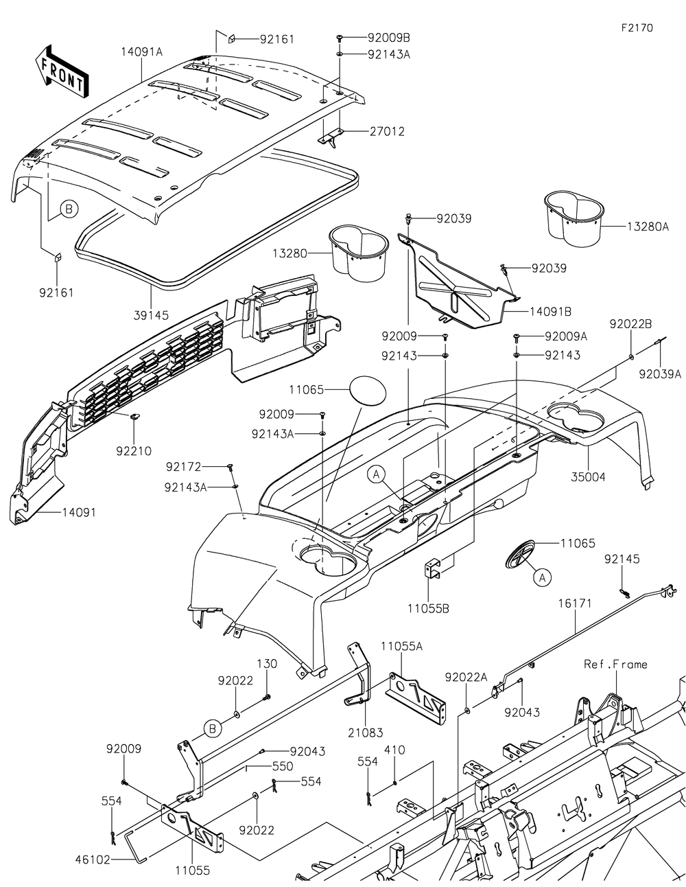 Fenders Diagram and Parts List for KAF620SMFNN 2021 Kawasaki Lawn Tractor Accessories