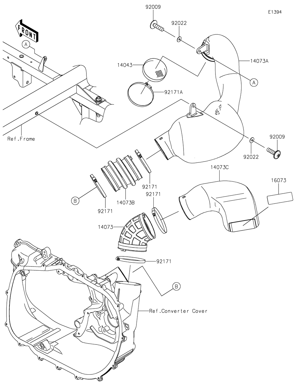 Air Cleaner-Belt Converter Diagram and Parts List for KAF820AMFNL 2021 Kawasaki Lawn Tractor Accessories
