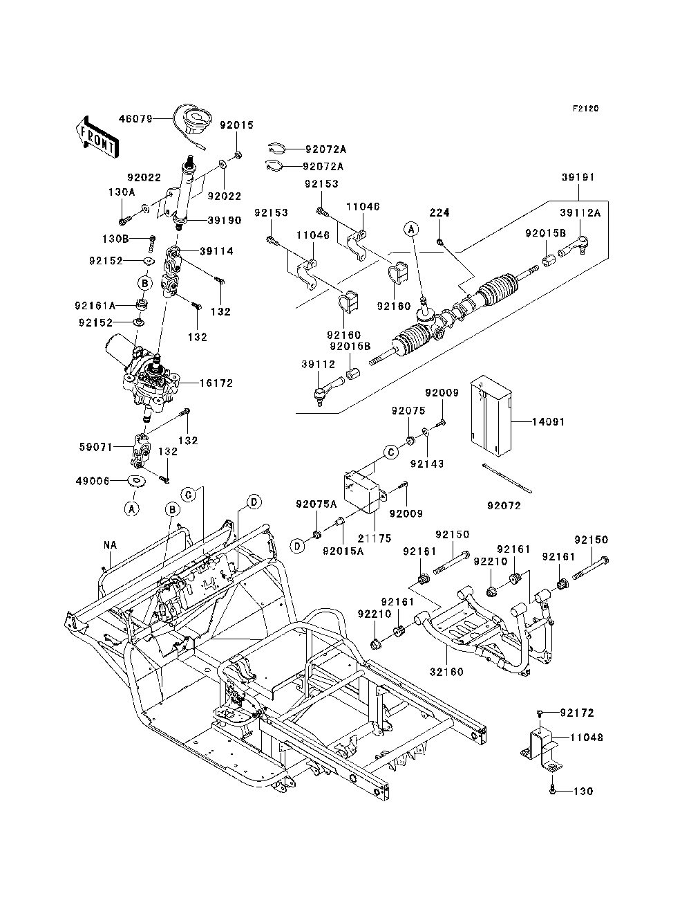 Frame Diagram and Parts List for KAF950D8F 2008 Kawasaki Lawn Tractor Accessories
