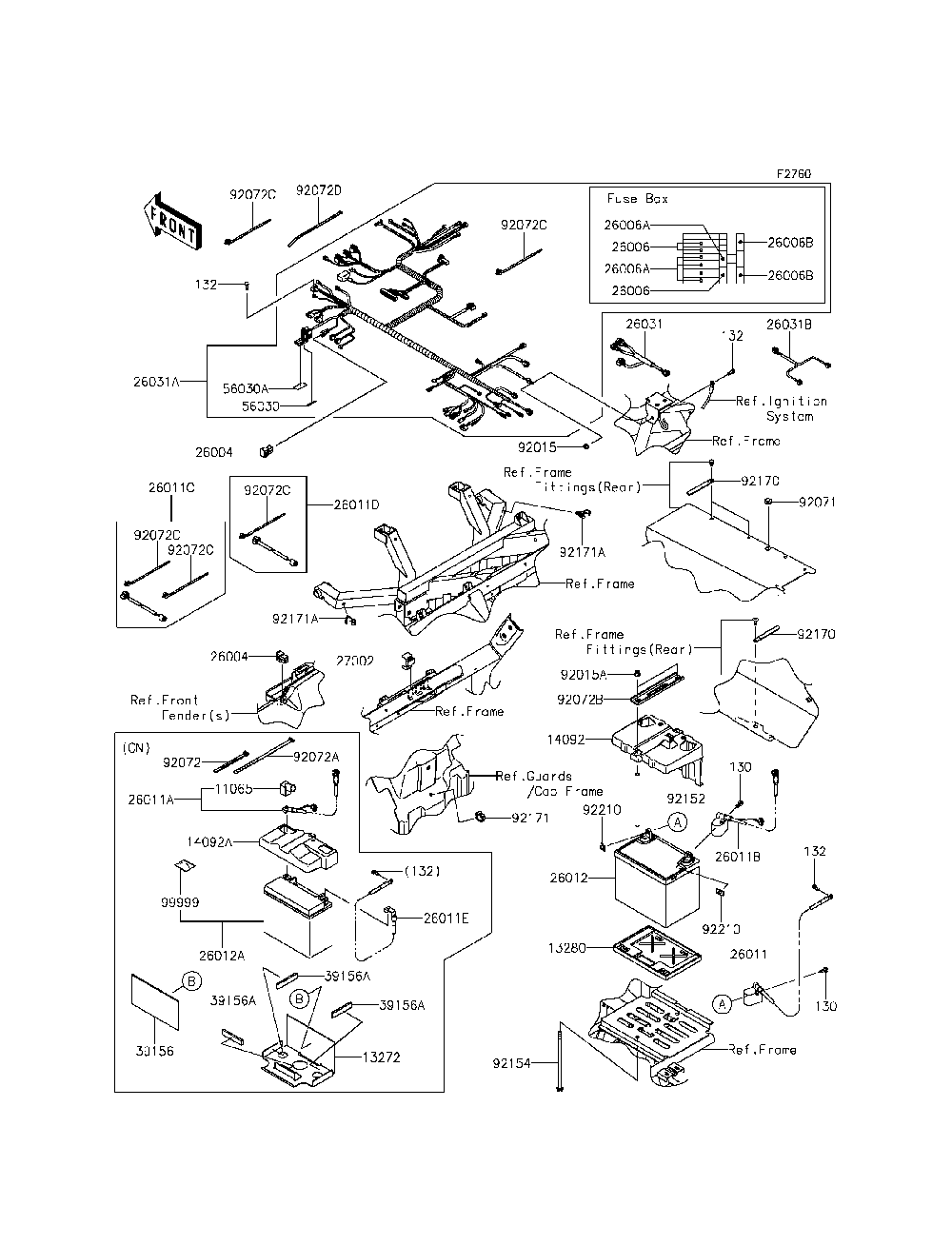 Chassis Electrical Equipment Diagram and Parts List for KRF800DFF 2015 Kawasaki Lawn Tractor Accessories