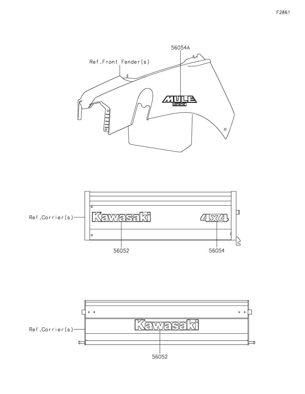 Decals Diagram and Parts List for KAF400HHF 2017 Kawasaki Lawn Tractor Accessories