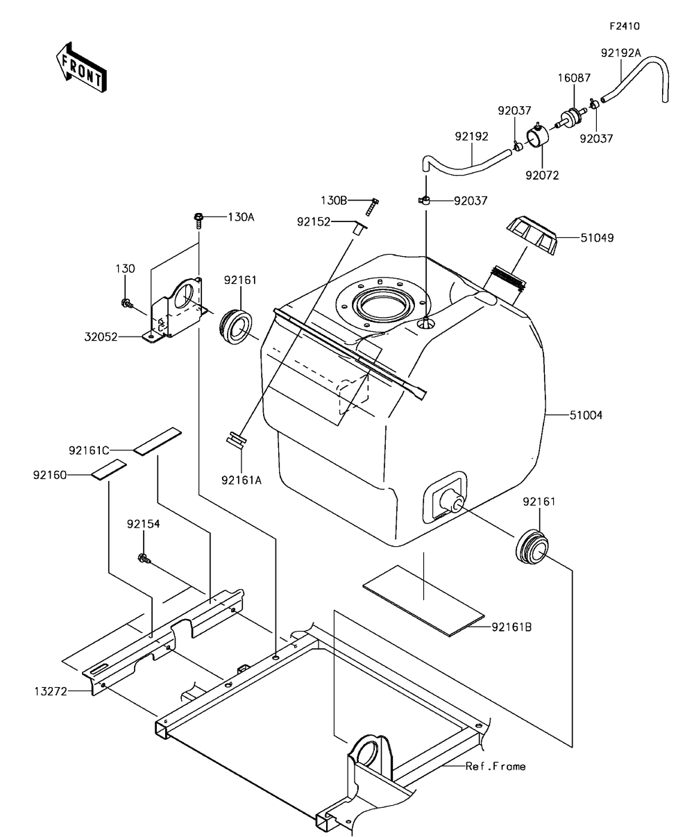 Fuel Tank Diagram and Parts List for KAF820BHF 2017 Kawasaki Lawn Tractor Accessories