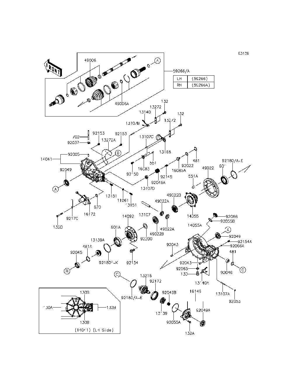 Drive Shaft-Front Diagram and Parts List for KRF800CEF 2014 Kawasaki Lawn Tractor Accessories
