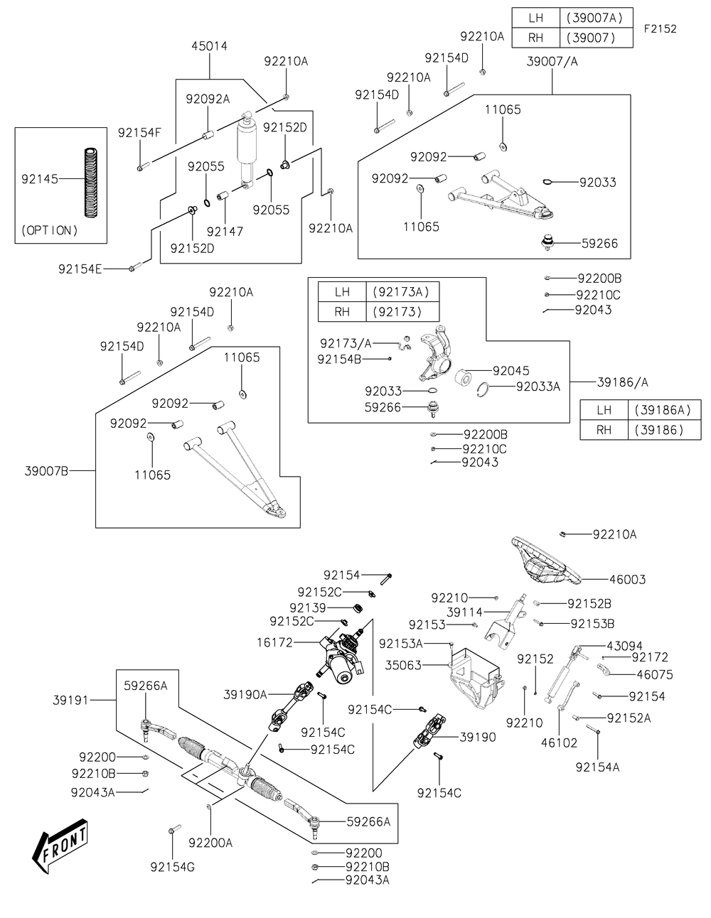 Front Suspension Diagram and Parts List for KAF700FPFNN 2023 Kawasaki Lawn Tractor Accessories