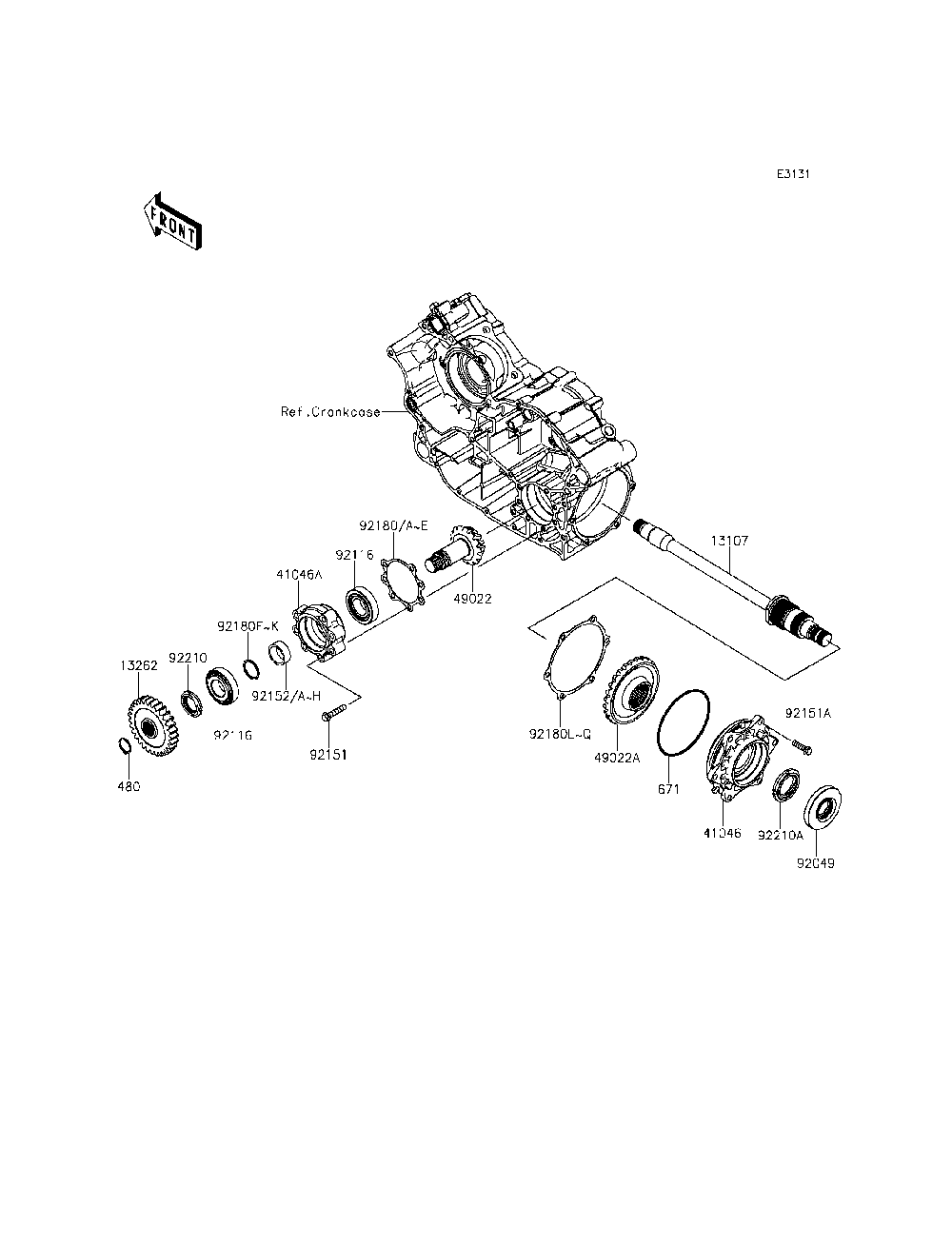 Front Bevel Gear Diagram and Parts List for KRT800CFF 2015 Kawasaki Lawn Tractor Accessories