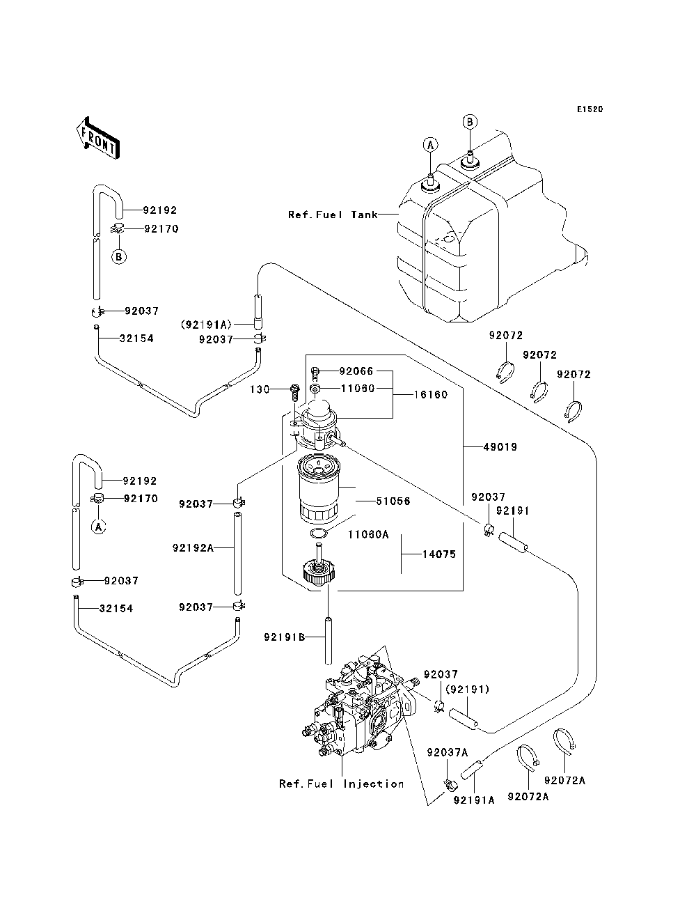 Fuel Pump Diagram and Parts List for KAF950E8F 2008 Kawasaki Lawn Tractor Accessories