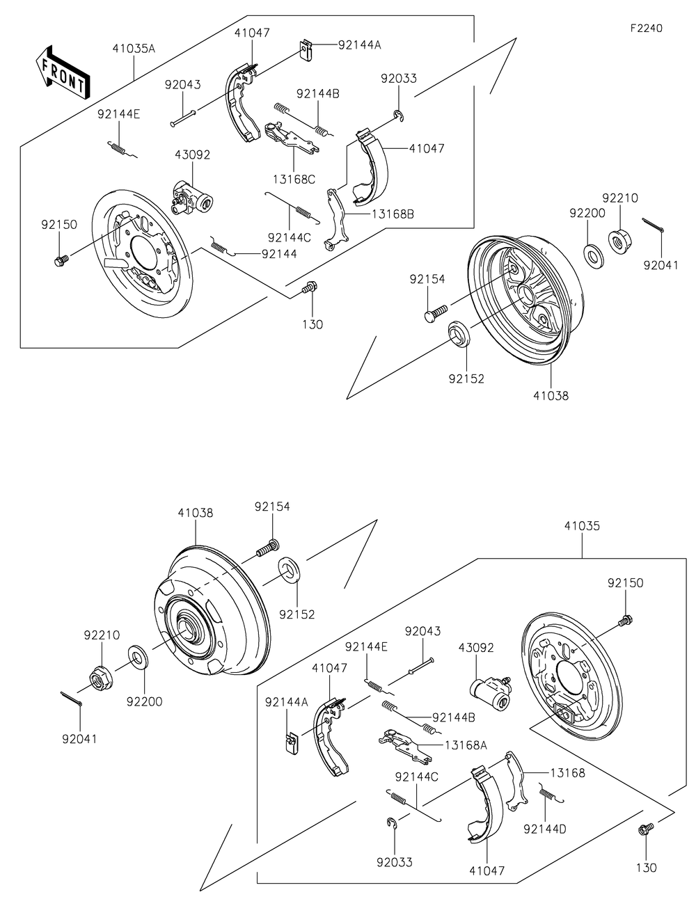 Rear Hubs/Brakes Diagram and Parts List for KAF400JNFNN 2022 Kawasaki Lawn Tractor Accessories