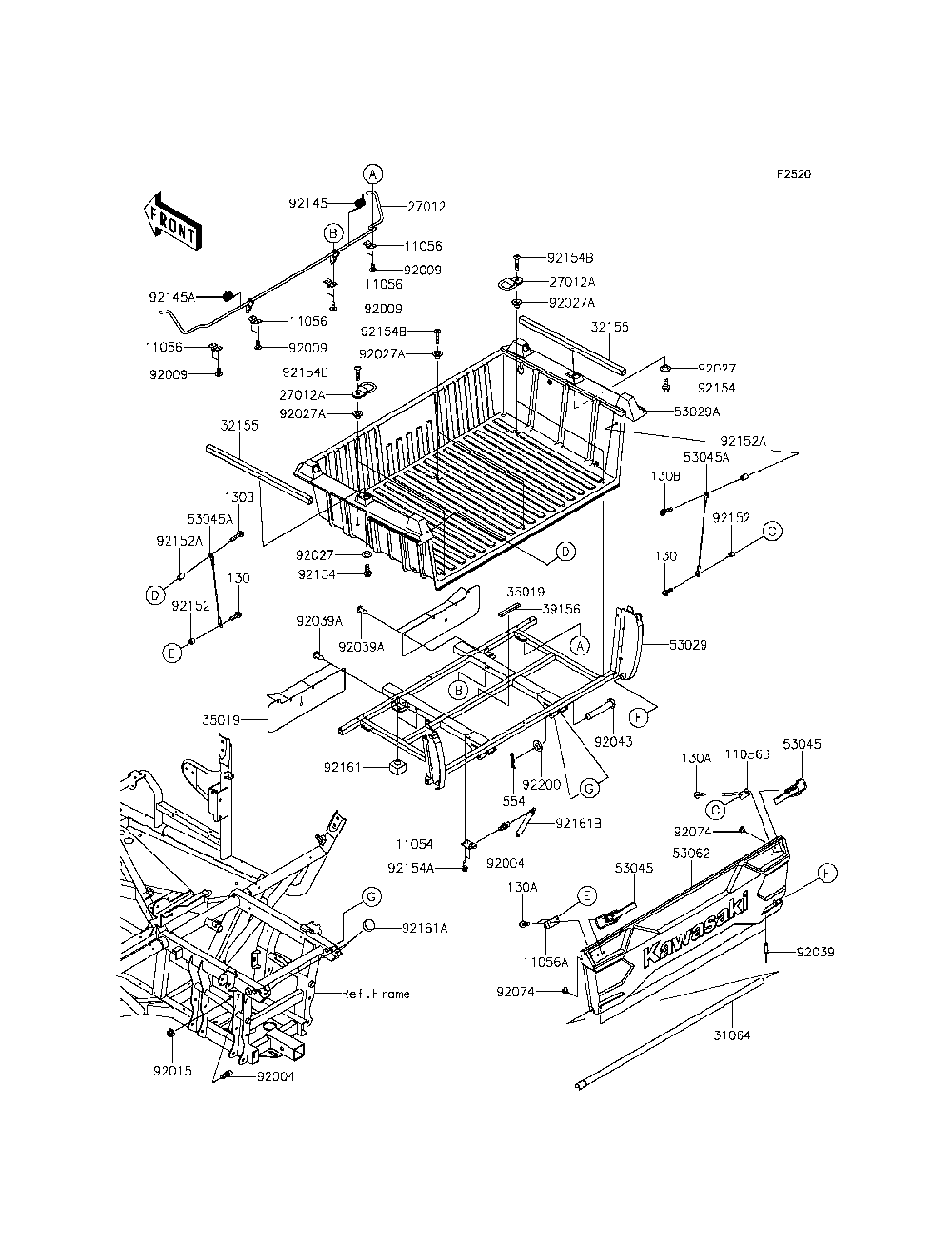 Carrier Diagram and Parts List for KRF800DFF 2015 Kawasaki Lawn Tractor Accessories