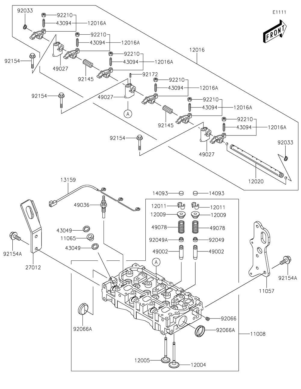 Cylinder Head Diagram and Parts List for KAF1000BHF 2017 Kawasaki Lawn Tractor Accessories