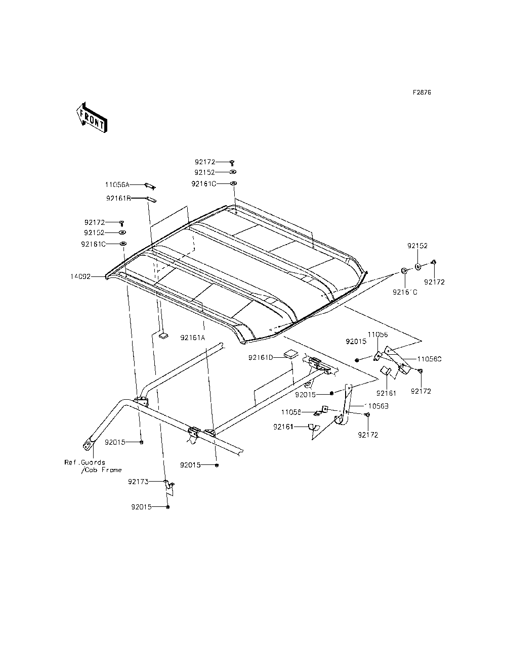 Sun Top Diagram and Parts List for KRT800CFF 2015 Kawasaki Lawn Tractor Accessories