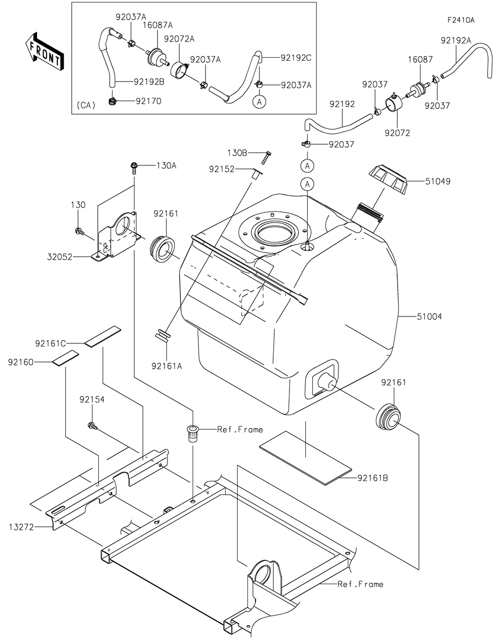 Fuel Tank Diagram and Parts List for KAF820ALF 2020 Kawasaki Lawn Tractor Accessories