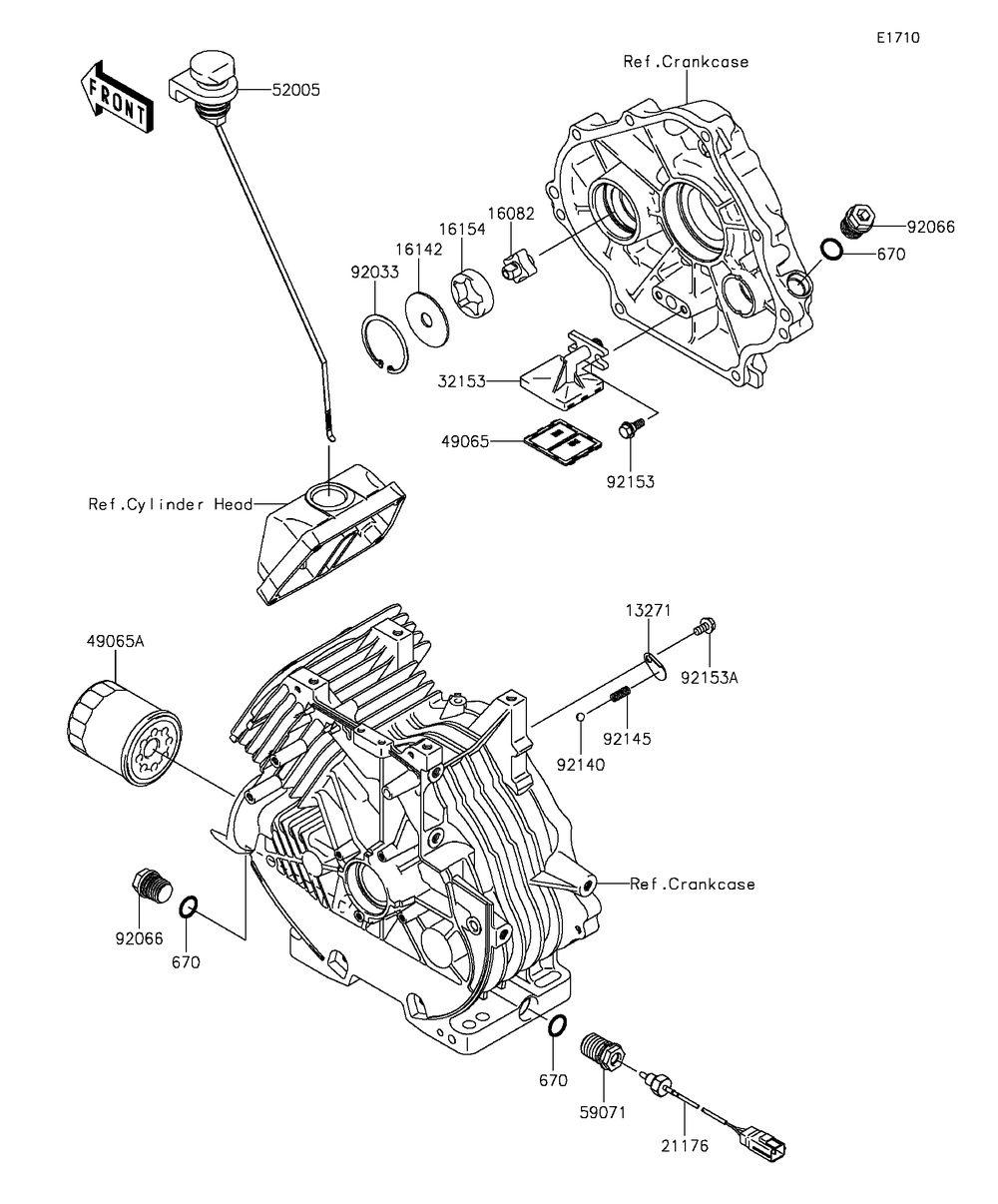 Oil Pump/Oil Filter Diagram and Parts List for KAF400FGF 2016 Kawasaki Lawn Tractor Accessories