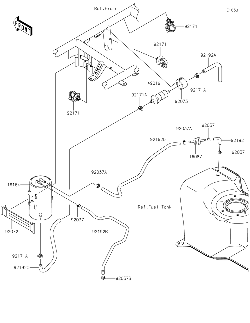 Fuel Evaporative System Diagram and Parts List for KAF400HHF 2017 Kawasaki Lawn Tractor Accessories