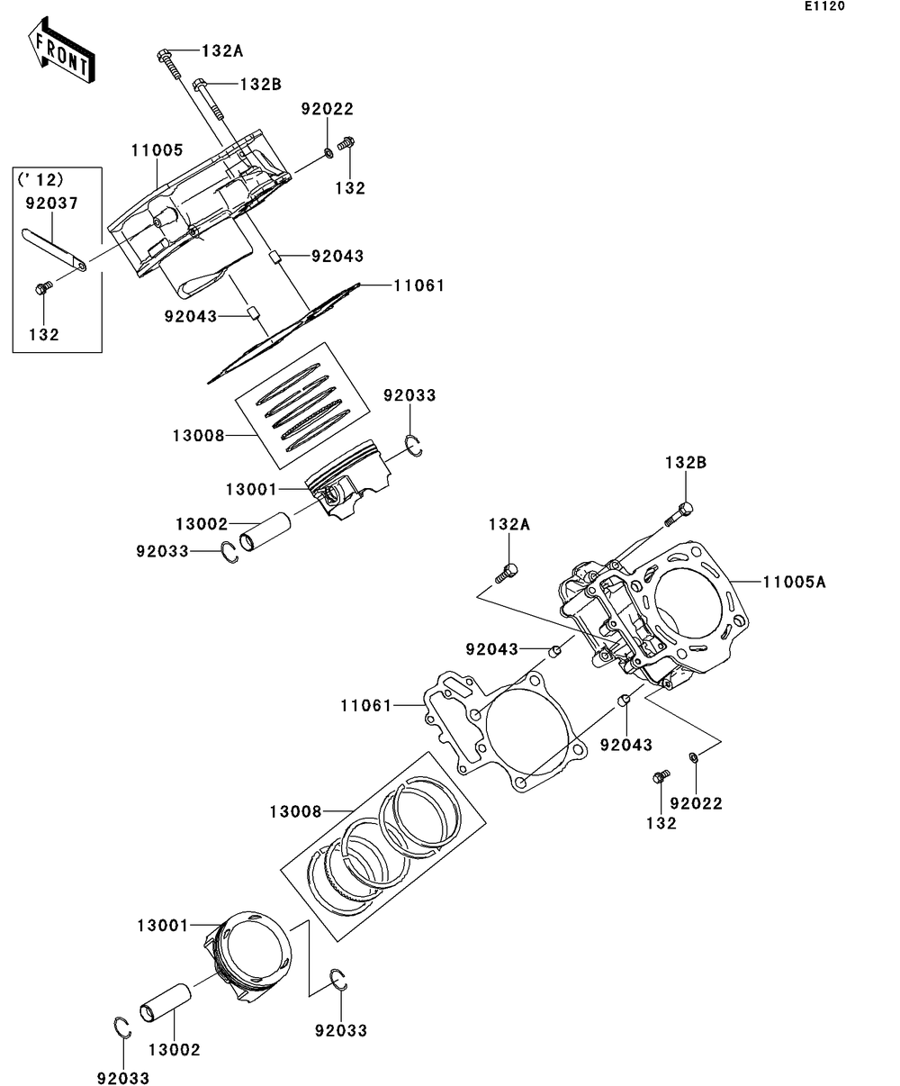 Cylinder/Piston Diagram and Parts List for KRT750DCF 2012 Kawasaki Lawn Tractor Accessories