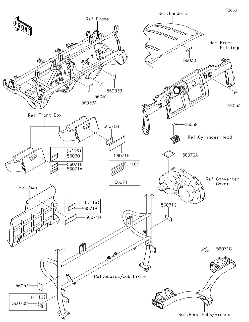 Labels Diagram and Parts List for KAF620PGF 2016 Kawasaki Lawn Tractor Accessories