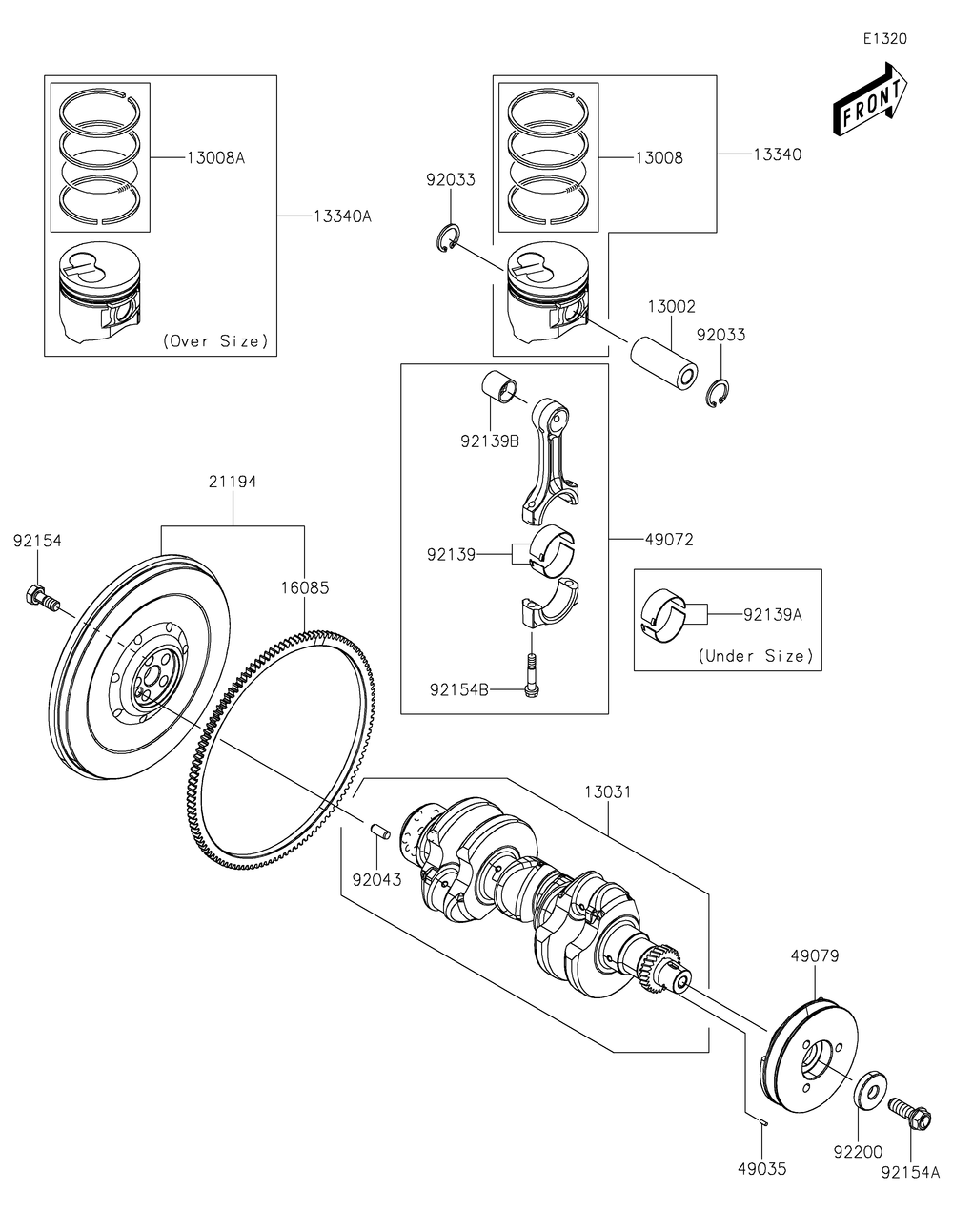 Crankshaft/Piston Diagram and Parts List for KAF1000AMFNN 2021 Kawasaki Lawn Tractor Accessories
