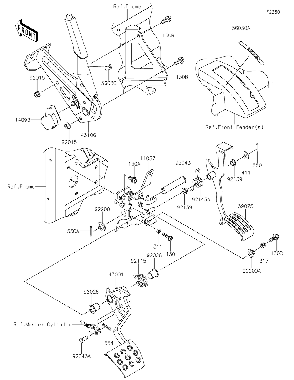 Brake Pedal/Throttle Lever Diagram and Parts List for KAF820DJF 2018 Kawasaki Lawn Tractor Accessories