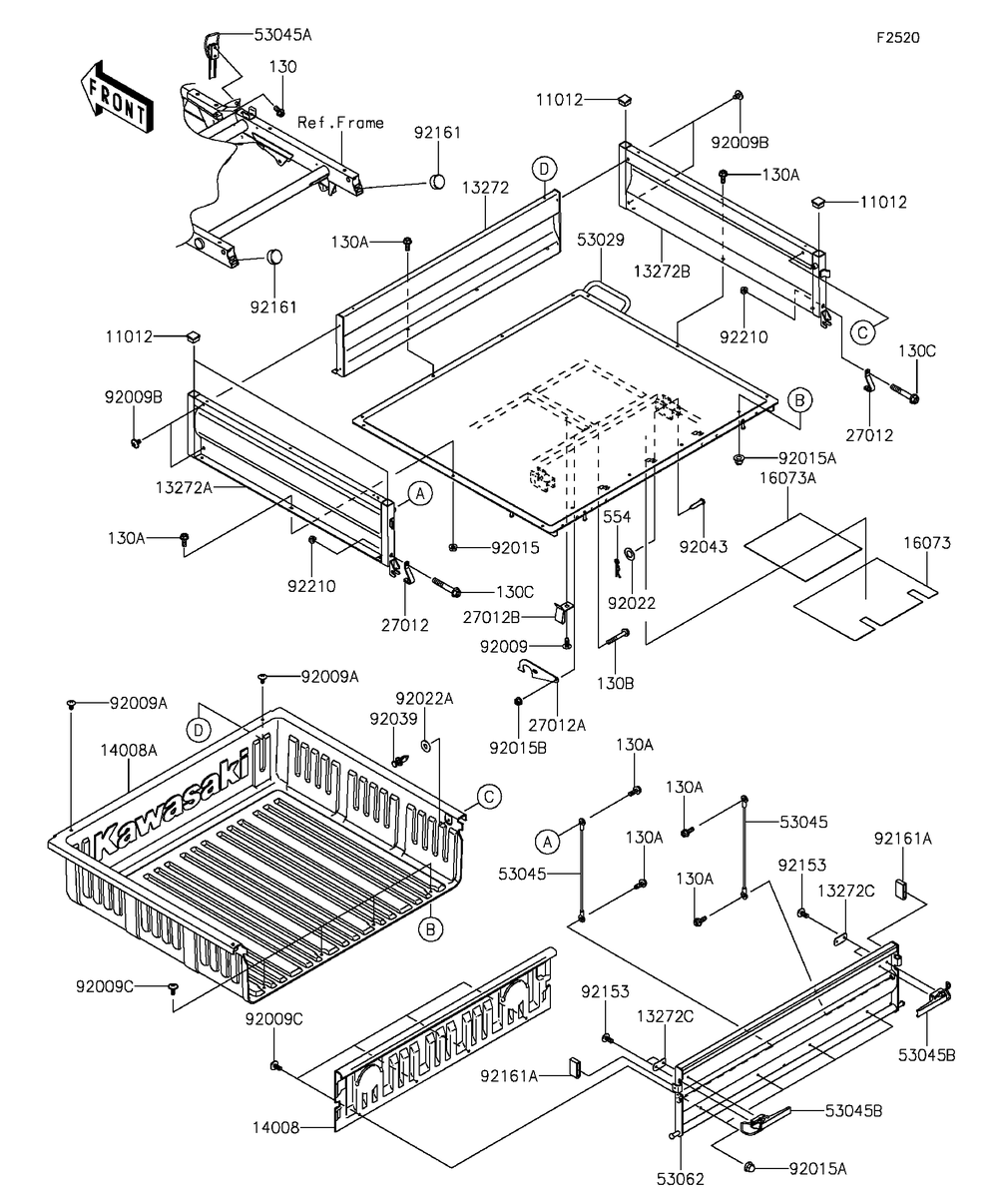 Carrier Diagram and Parts List for KAF400EGF 2016 Kawasaki Lawn Tractor Accessories