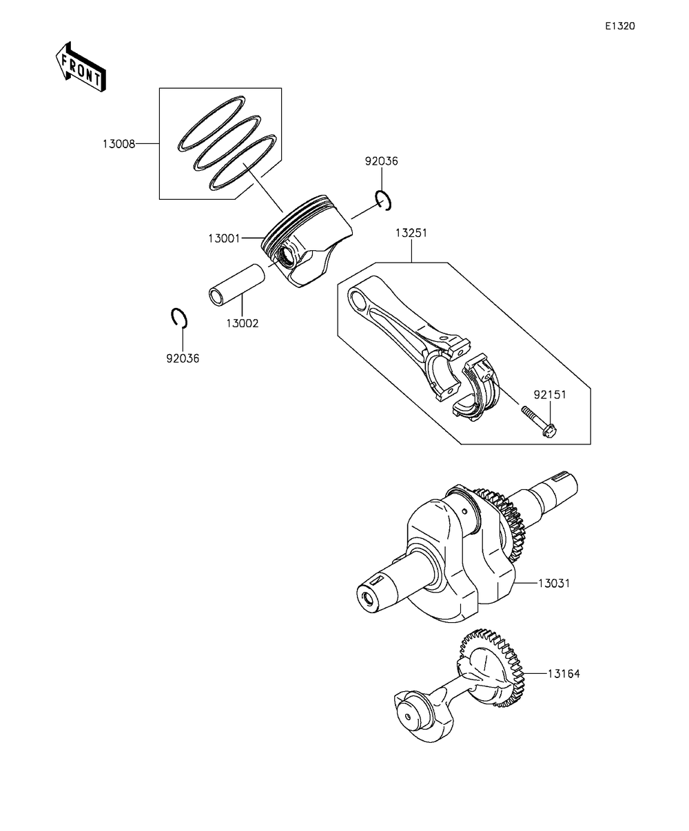 Crankshaft/Piston Diagram and Parts List for KAF400AGF 2016 Kawasaki Lawn Tractor Accessories