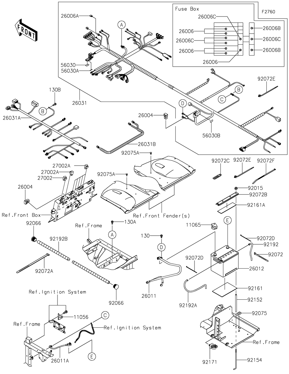 Chassis Electrical Equipment Diagram and Parts List for KAF820AMFNL 2021 Kawasaki Lawn Tractor Accessories