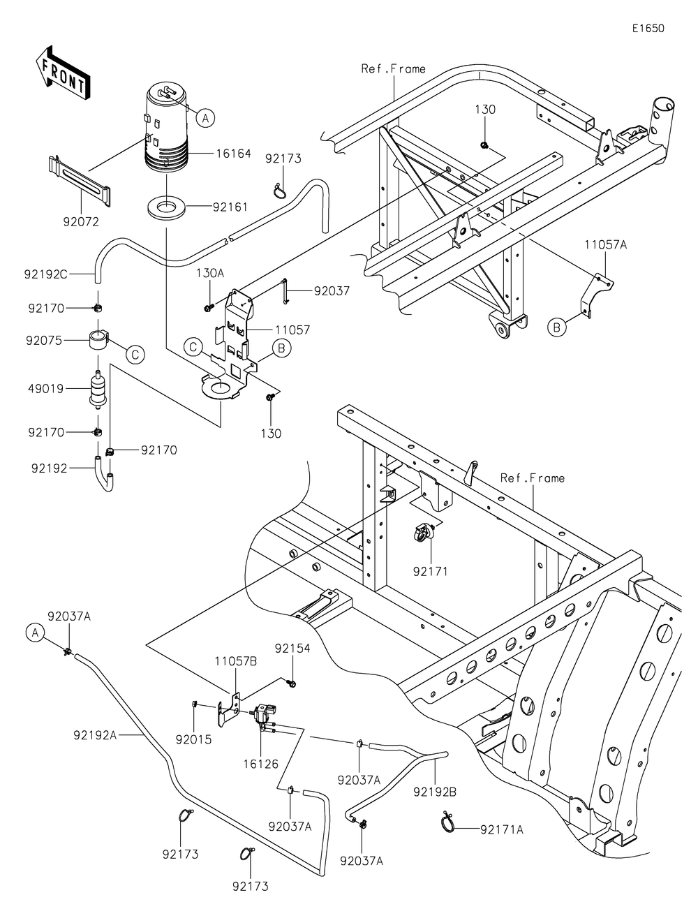Fuel Evaporative System Diagram and Parts List for KAF820GKF 2019 Kawasaki Lawn Tractor Accessories