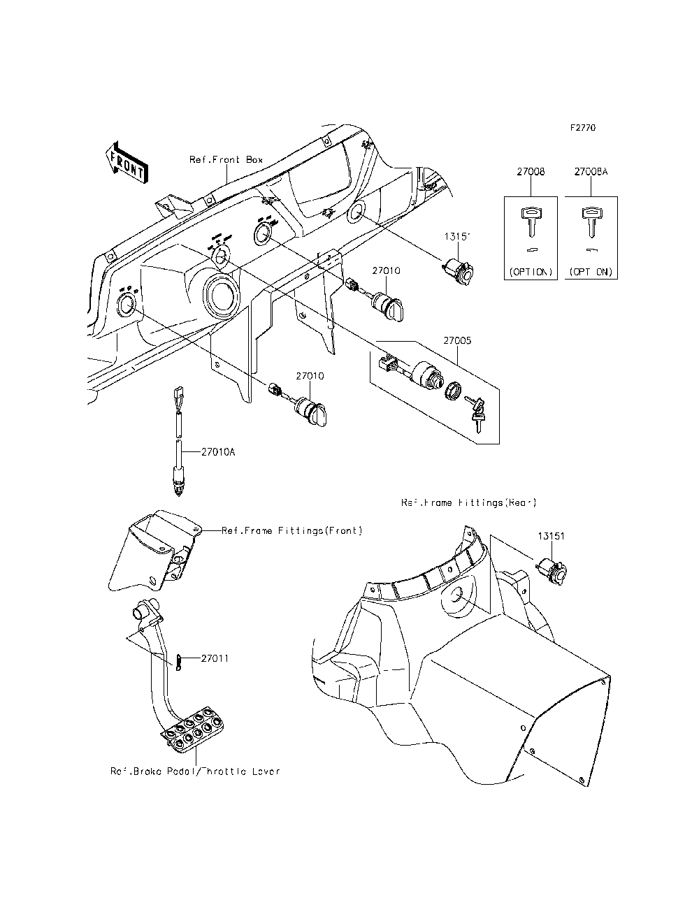 Ignition Switch Diagram and Parts List for KRT800CFF 2015 Kawasaki Lawn Tractor Accessories
