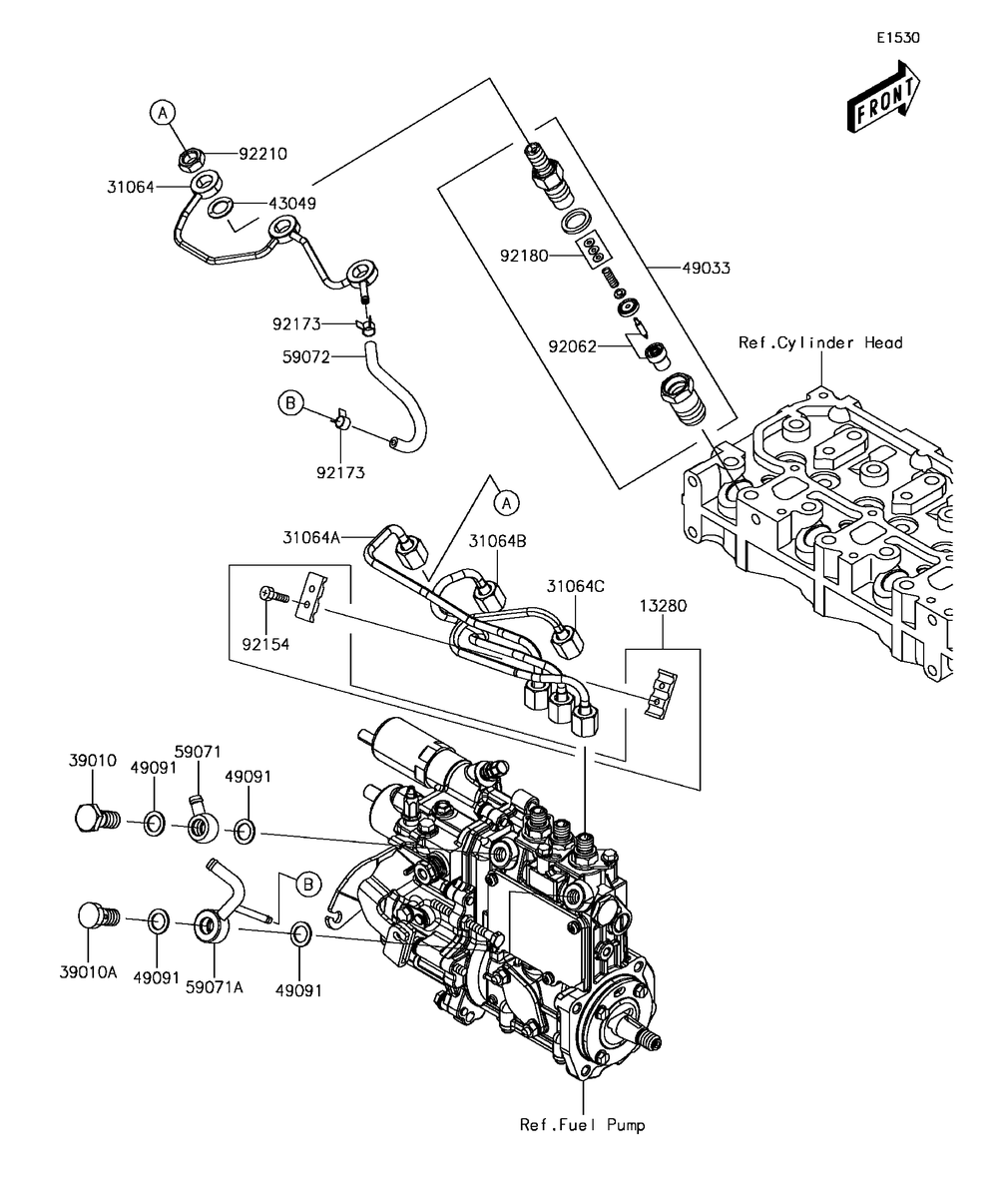 Fuel Injection Diagram and Parts List for KAF1000CHF 2017 Kawasaki Lawn Tractor Accessories