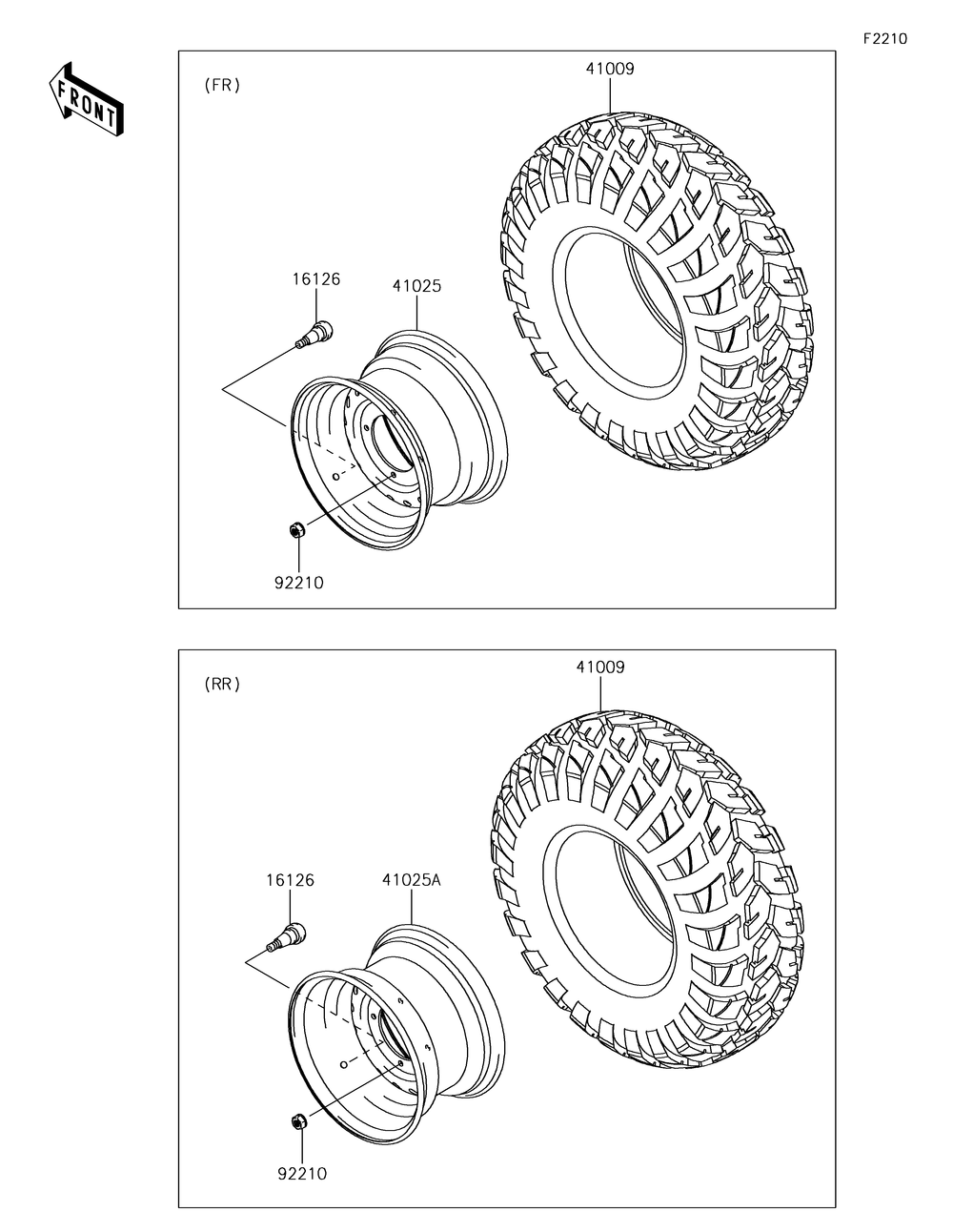 Wheels/Tires Diagram and Parts List for KAF400KJF 2018 Kawasaki Lawn Tractor Accessories