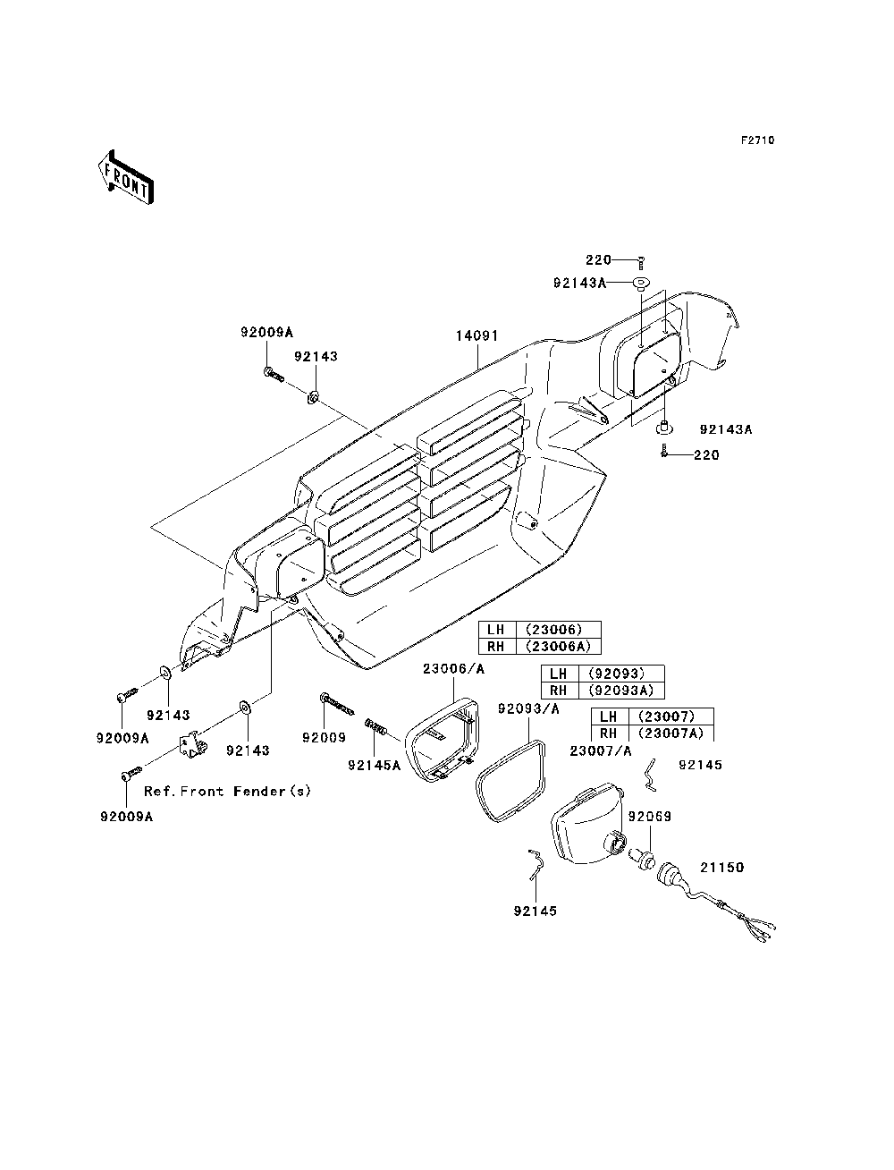 Headlight Diagram and Parts List for KAF950C7F 2007 & Prior Kawasaki Lawn Tractor Accessories