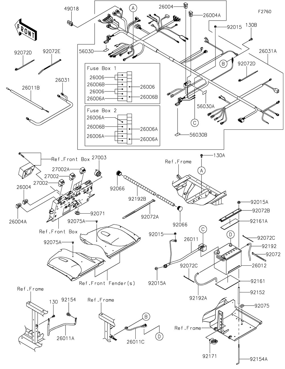 Chassis Electrical Equipment Diagram and Parts List for KAF1000EMFNN 2021 Kawasaki Lawn Tractor Accessories