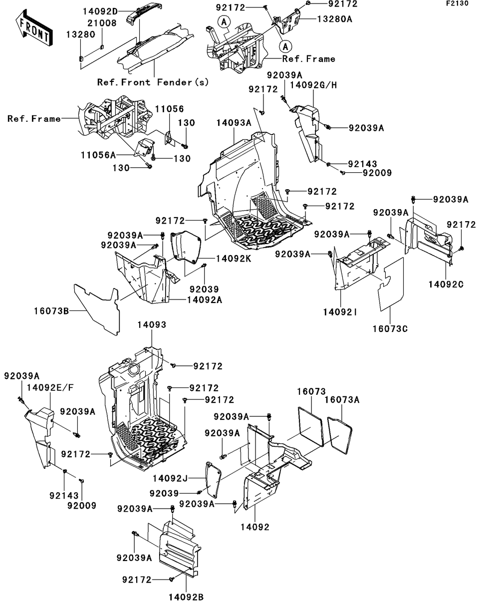 Frame Fittings Diagram and Parts List for KRT750BCF 2012 Kawasaki Lawn Tractor Accessories