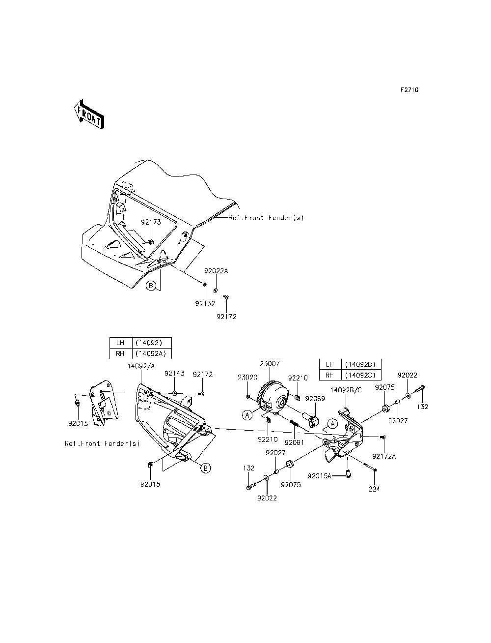 Headlight Diagram and Parts List for KRF800BFF 2015 Kawasaki Lawn Tractor Accessories