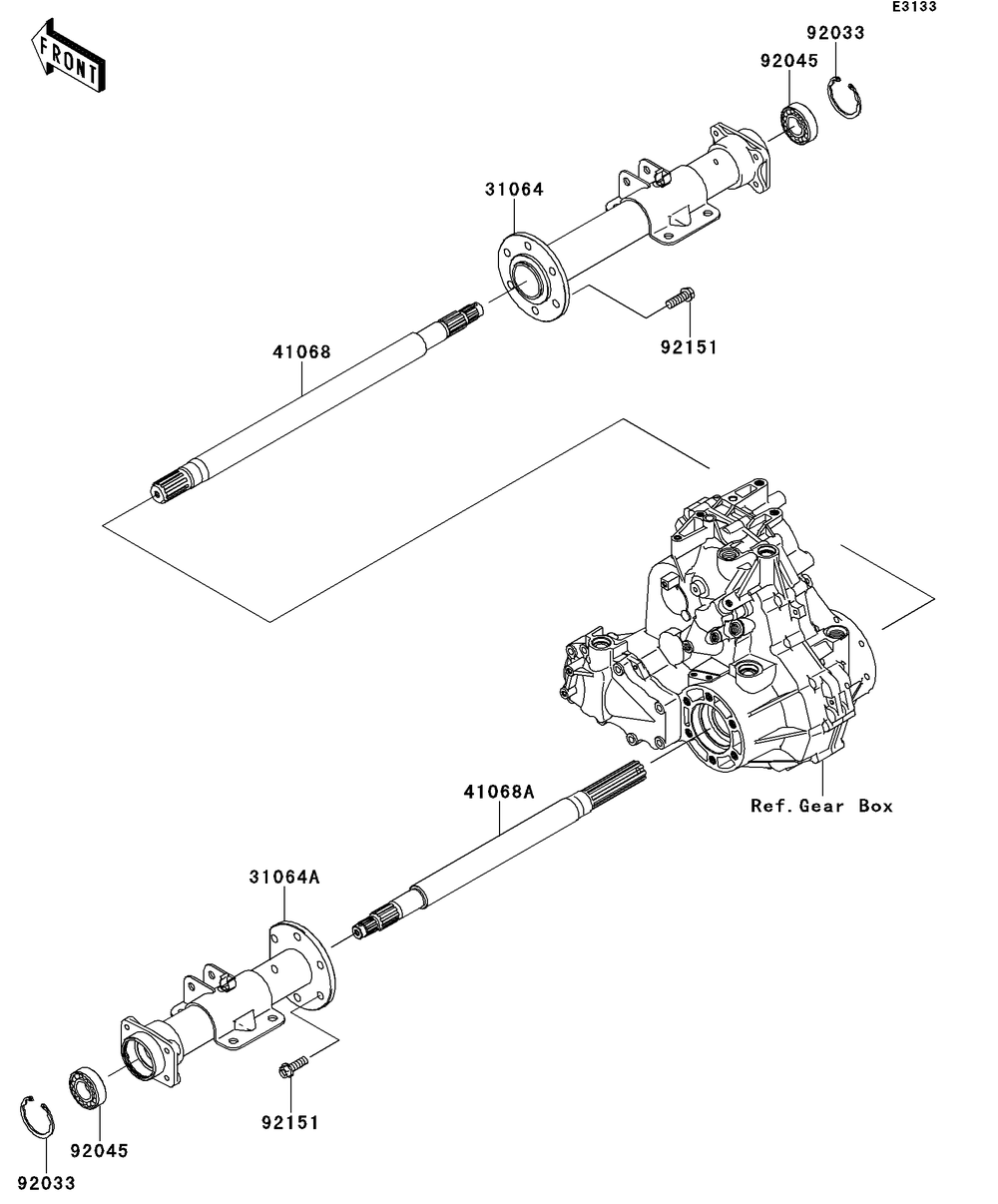 Rear Axle Diagram and Parts List for KAF400AFF 2015 Kawasaki Lawn Tractor Accessories