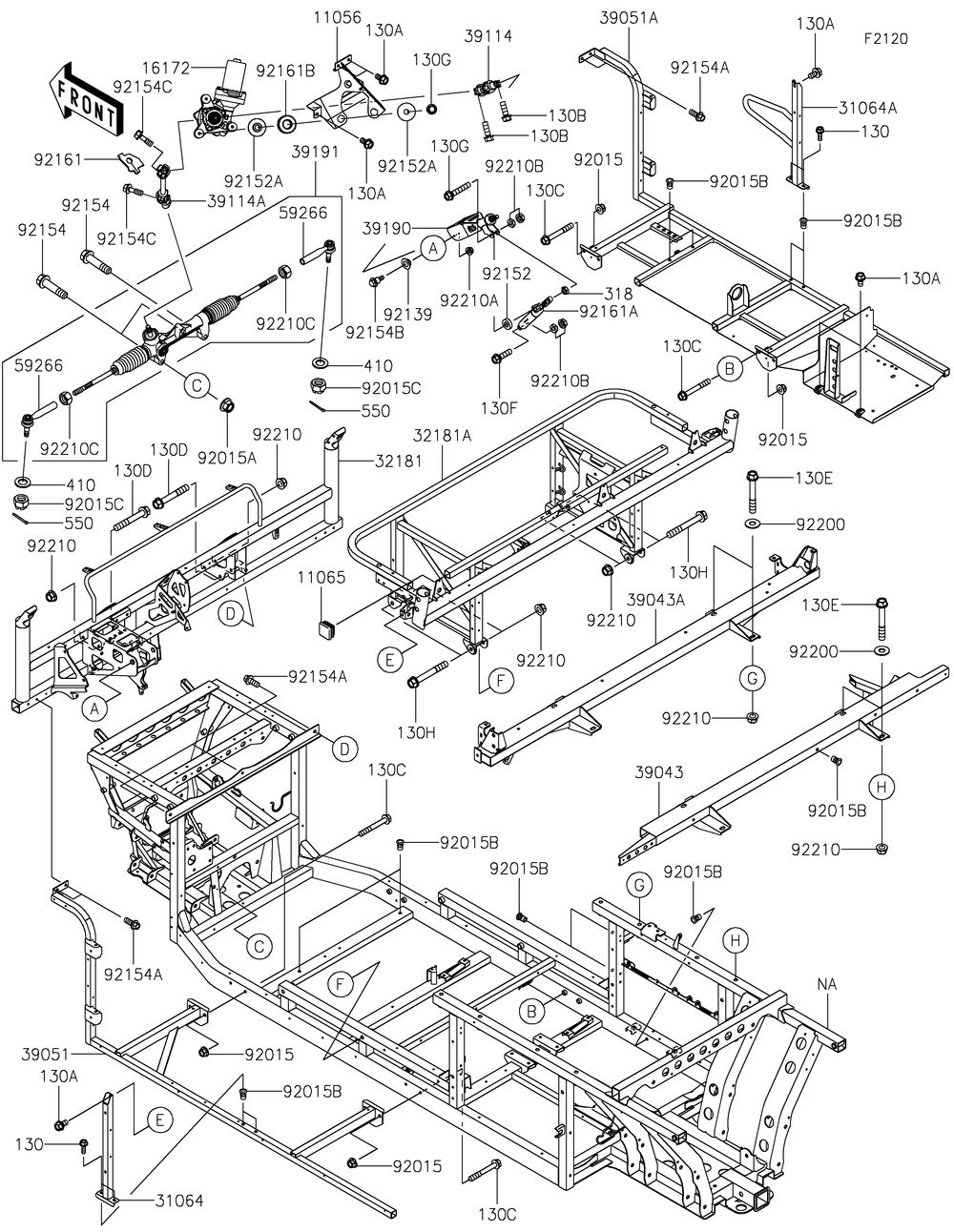 Frame Diagram and Parts List for KAF1000EMFNN 2021 Kawasaki Lawn Tractor Accessories