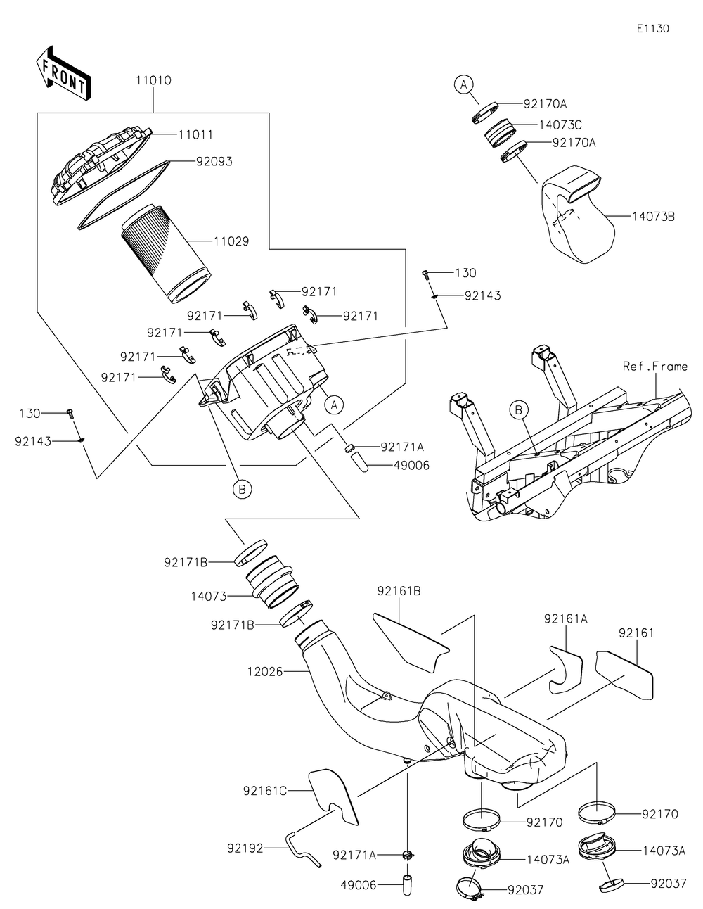 Air Cleaner Diagram and Parts List for KRF800GKF 2019 Kawasaki Lawn Tractor Accessories