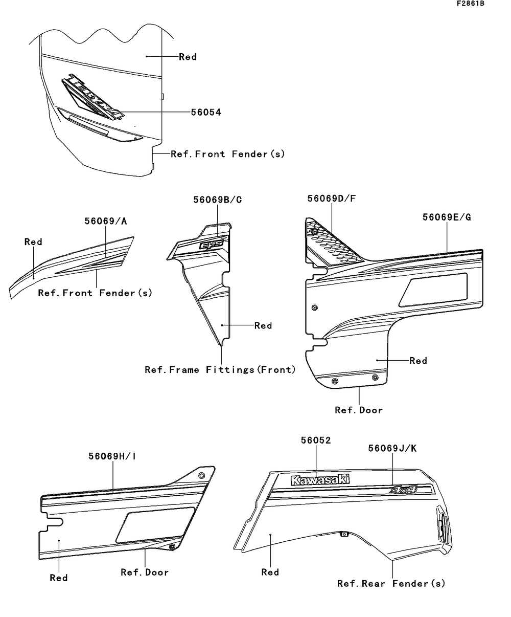 Decals(F.Red)(Cdf) Diagram and Parts List for KRT750CDF 2013 Kawasaki Lawn Tractor Accessories